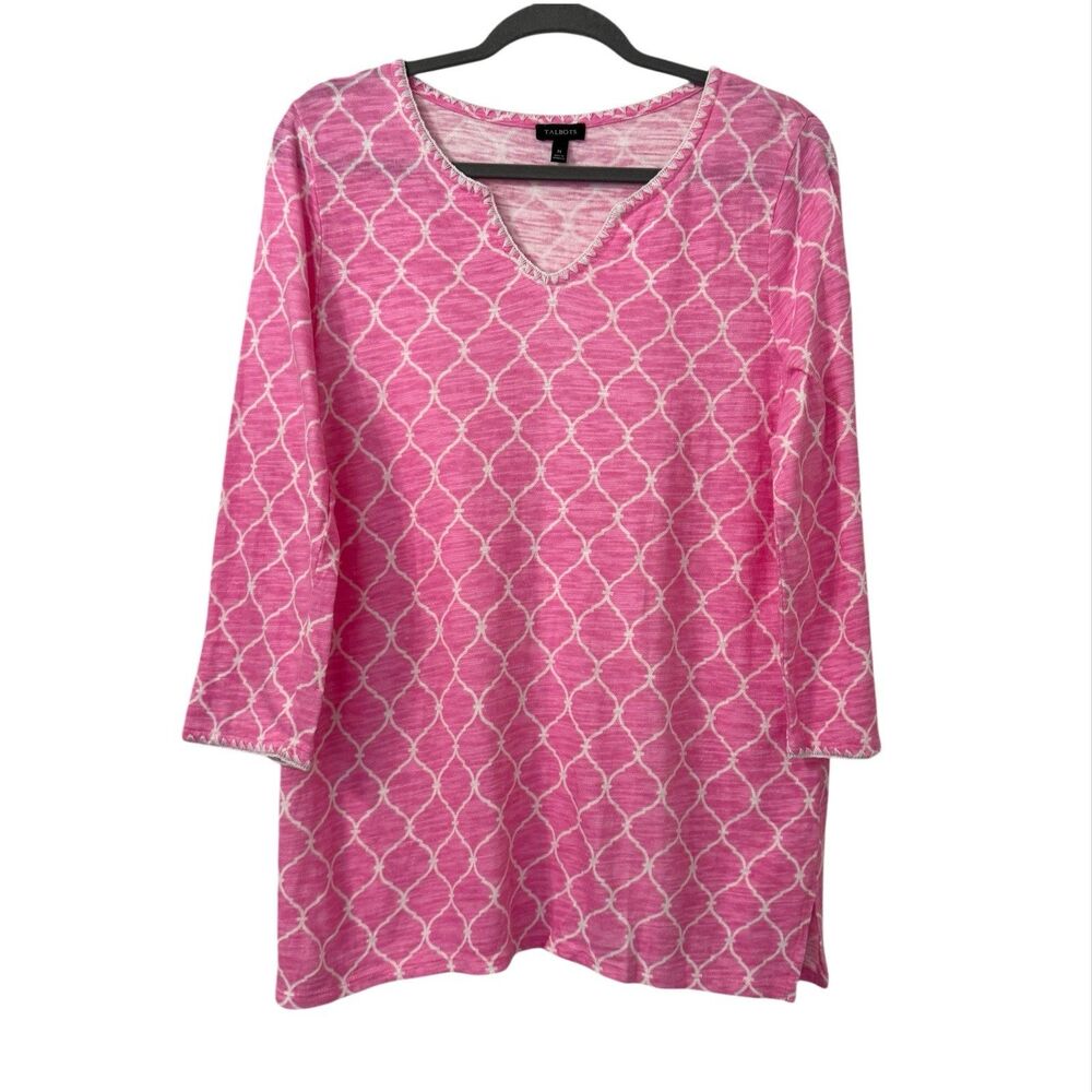 Talbots Top M Pink White Linen Blend Vacation Resort‎ Wear Preppy